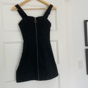 Denim overall dress, black